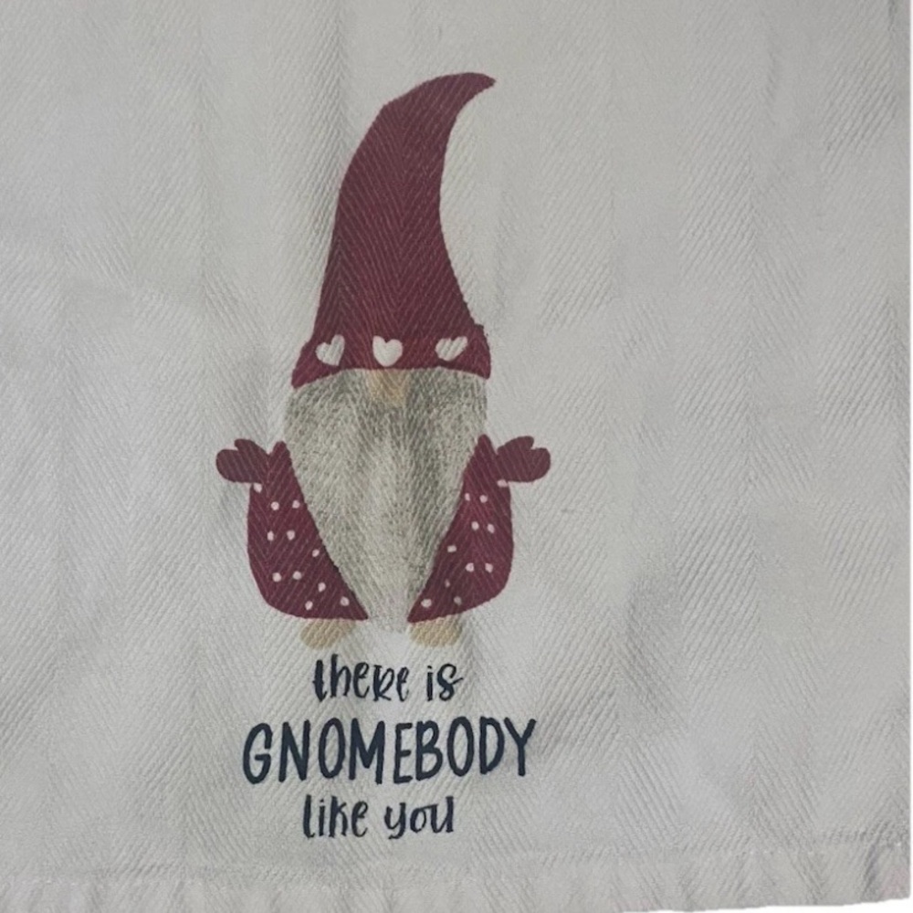 Valentines Day Gnome Print Kitchen Towel - White Red There’s Gnomebody Like You